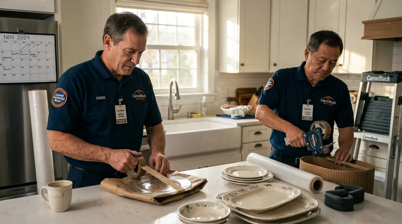 Professional crew packing kitchen dishware in Granville, IL